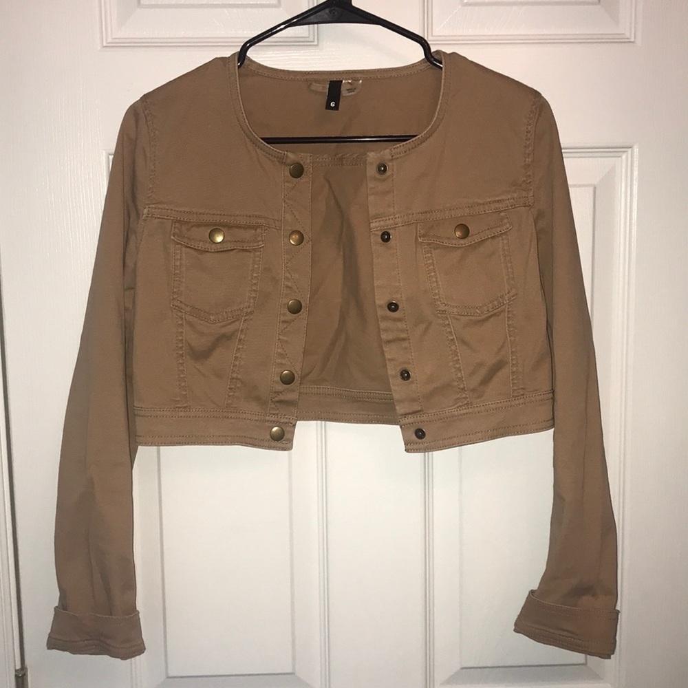 Cropped tan jean jacket